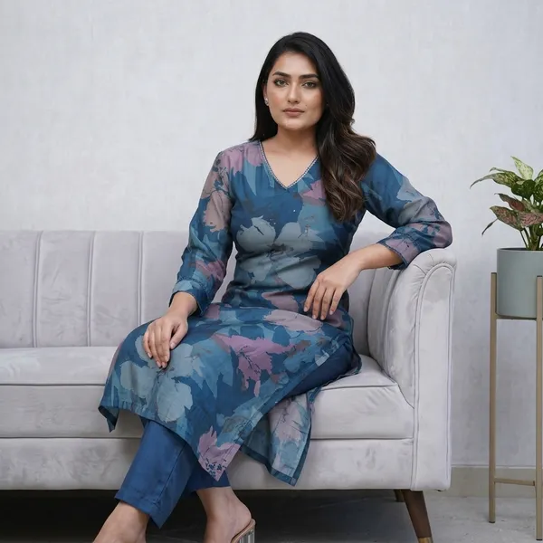 Enjoy_New_Floral_Kurta_Pant_Set_With_Amazing_Lace_Work_Rd03_Navy_Blue