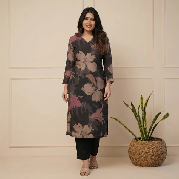 Enjoy_New_Floral_Kurta_Pant_Set_With_Amazing_Lace_Work_Rd03_Black