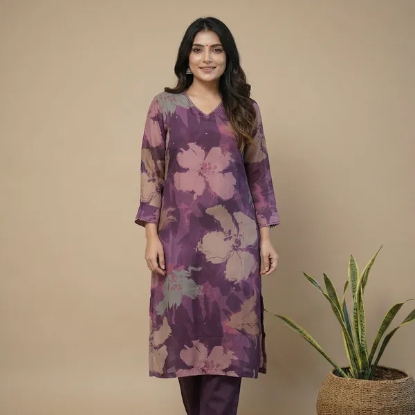 Enjoy_New_Floral_Kurta_Pant_Set_With_Amazing_Lace_Work_Rd03_Purple