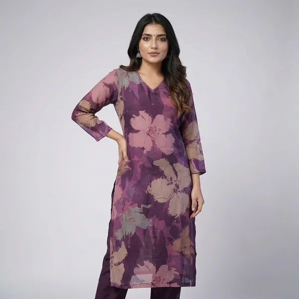 Enjoy_New_Floral_Kurta_Pant_Set_With_Amazing_Lace_Work_Rd03_Purple