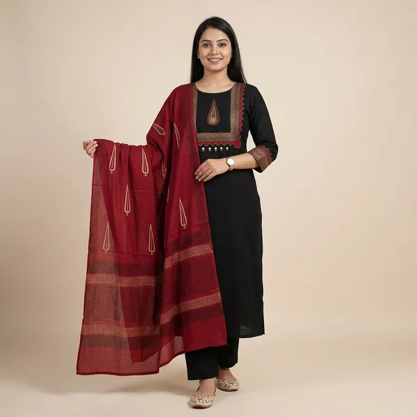 New_Straight_Kurta_3_Pcs_Set_With_New_Style_Swsk50