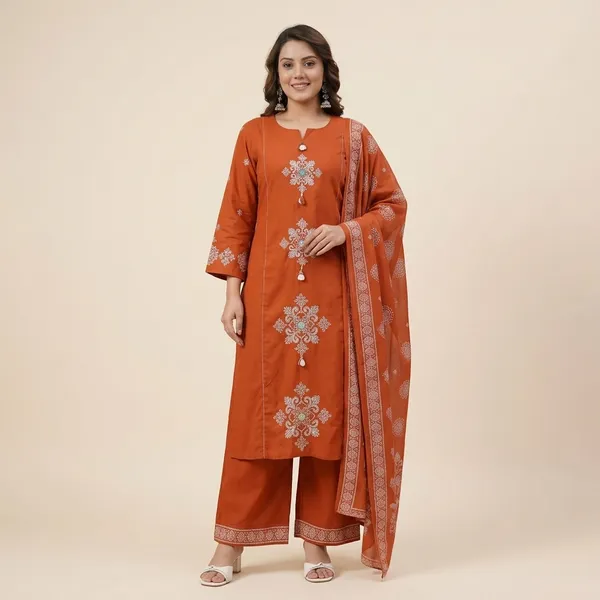 Fine_Cotton_Fabric_With_Beautiful_Embroidery_On_Neck_Sleeves_Kurti_With_Plazo_With_One_Side_Pockets_On_Pant_Swsk57