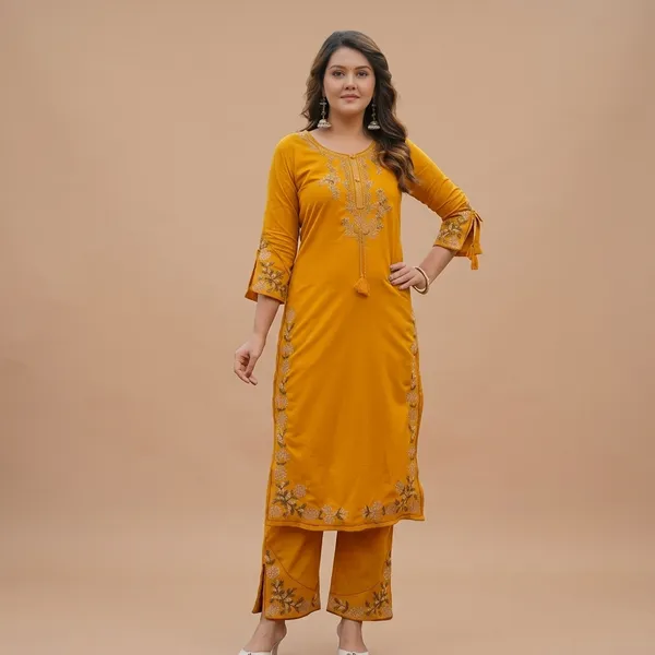 Fine_Cotton_Fabric_With_Beautiful_Embroidery_On_Neck_Sleeves_Kurti_With_Embroidered_Plazo_With_One_Side_Pockets_On_Pant_Swsk58