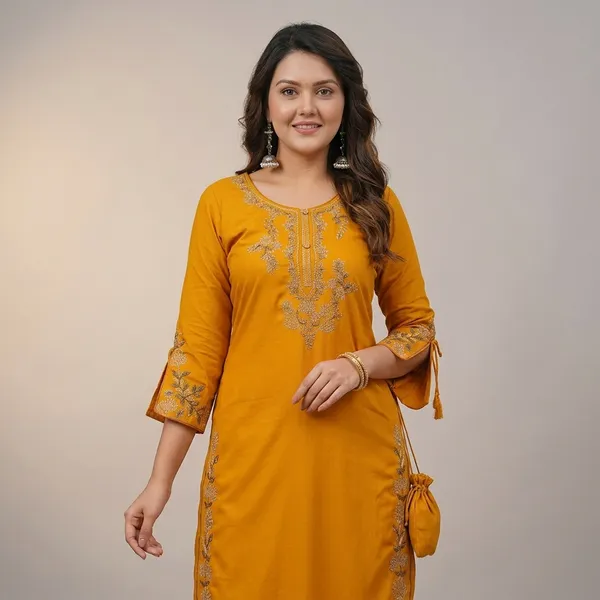 Fine_Cotton_Fabric_With_Beautiful_Embroidery_On_Neck_Sleeves_Kurti_With_Embroidered_Plazo_With_One_Side_Pockets_On_Pant_Swsk58