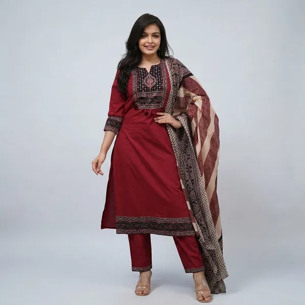 Elegant_Maroon_Black_Printed_Kurta_Set_With_Dupatta_Rd44_Mehroon
