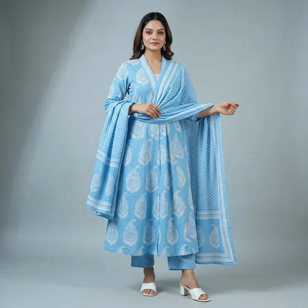 New_Stylish_And_Affordable_Beautiful_Look_A_Line_Cut_Set_Swsk61_Sky_Blue