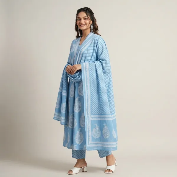 New_Stylish_And_Affordable_Beautiful_Look_A_Line_Cut_Set_Swsk61_Sky_Blue