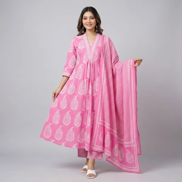 New_Stylish_And_Affordable_Beautiful_Look_A_Line_Cut_Set_Swsk61_Pink