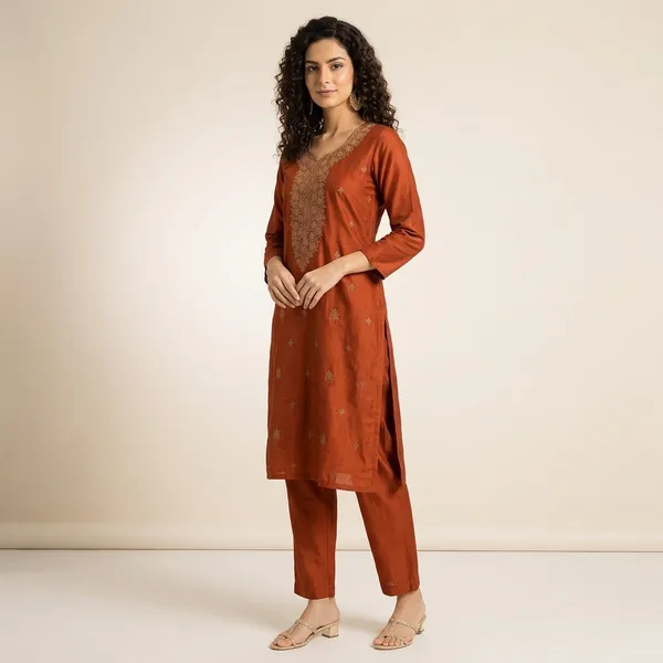 Designer_Gold_Work_Kurta_Pant_Set_For_Women_Rrrd50_Rust_Orange