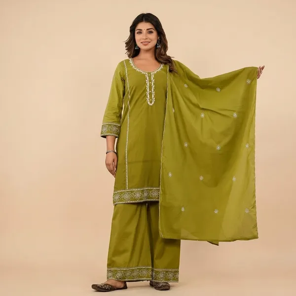 Meher_Grace_Three_Piece_Suit_Set_Swsk67_Olive_Green