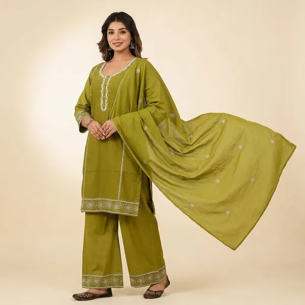 Meher_Grace_Three_Piece_Suit_Set_Swsk67_Olive_Green