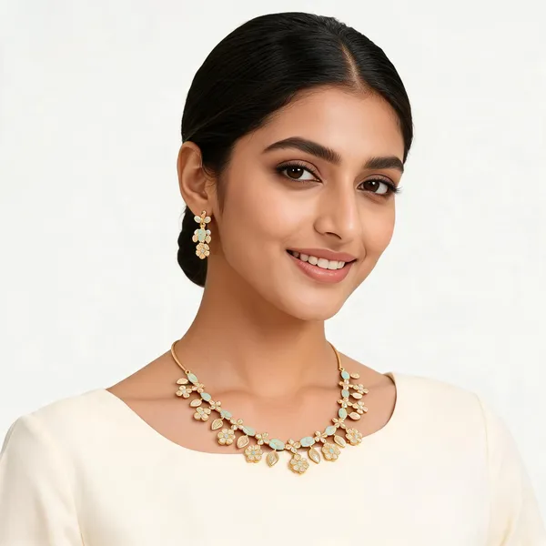 Gold_Mint_Green_Stone_Brass_Floral_Necklace_Set_For_Women