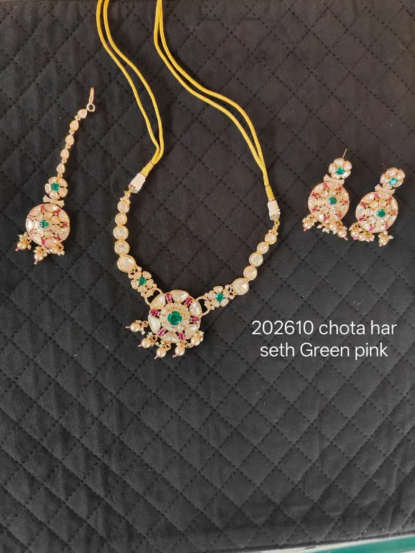 Gold_And_Green_Kundan_Brass_Chota_Har_Necklace_Set_For_Women