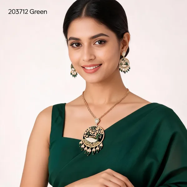 Gold_And_Green_Stone_Brass_Peacock_Motif_Necklace_Set_For_Women