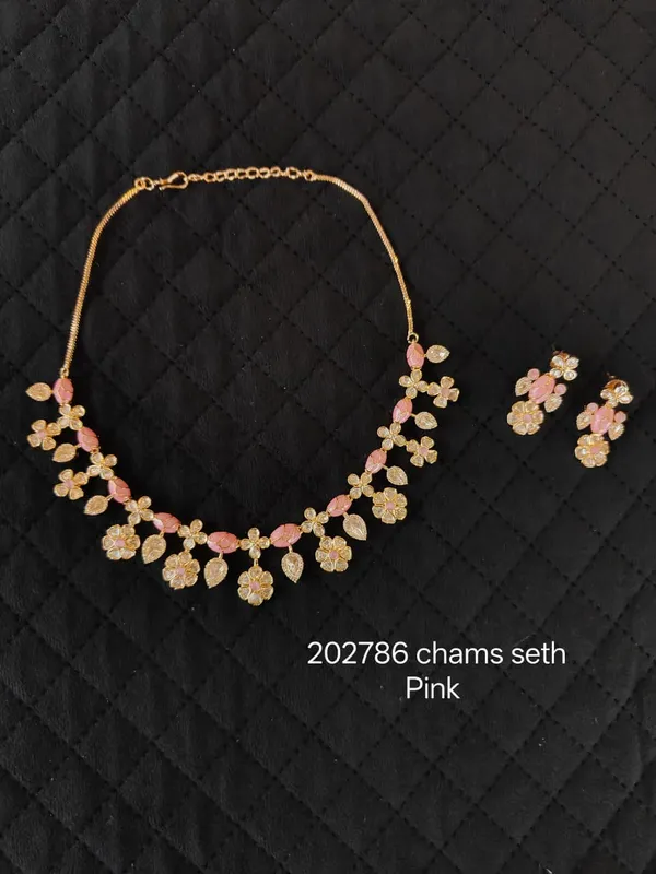 Gold_And_Pink_Stone_Brass_Floral_Necklace_Set_For_Women