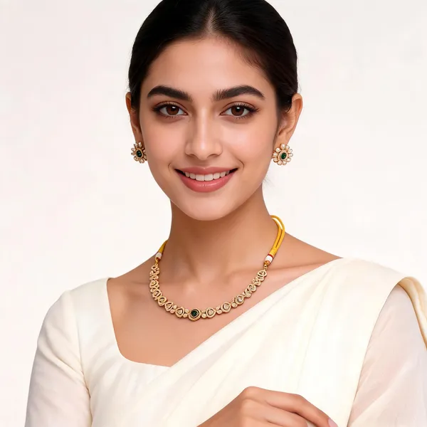 Gold_And_Green_Stone_Brass_Chota_Haar_Necklace_Set_For_Women