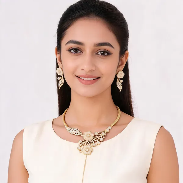 Gold_Brass_Floral_Necklace_Set_For_Women