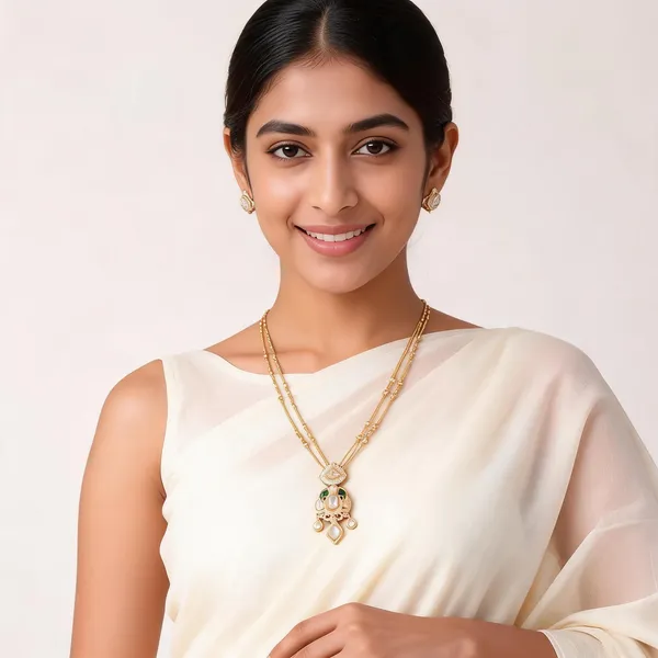 Gold_And_Green_Stone_Brass_Chain_Pendant_Necklace_Set_For_Women