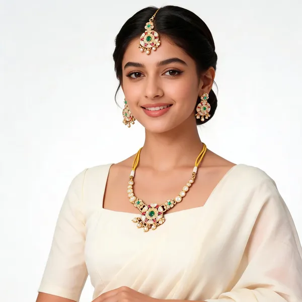 Gold_And_Green_Kundan_Brass_Chota_Har_Necklace_Set_For_Women
