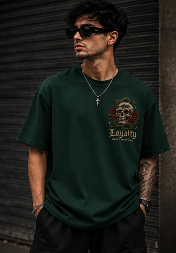 Loyalty_Over_Everything_Graphic_Tee_-_Forest_Green_Embroidered_Oversized_Drop_-_Shoulder_For_Unisex