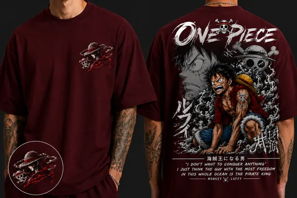 ONE_PIECE_Graphic_Tee_-_Wine_Maroon_Embroidered_Oversized_Drop_Shoulder_for_Unisex