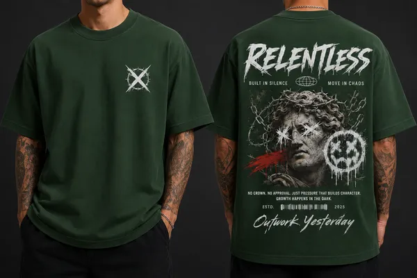 Relentless_Graphic_Tee_-_Forest_Green_Embroidered_Oversized_Drop_Shoulder_for_Unisex