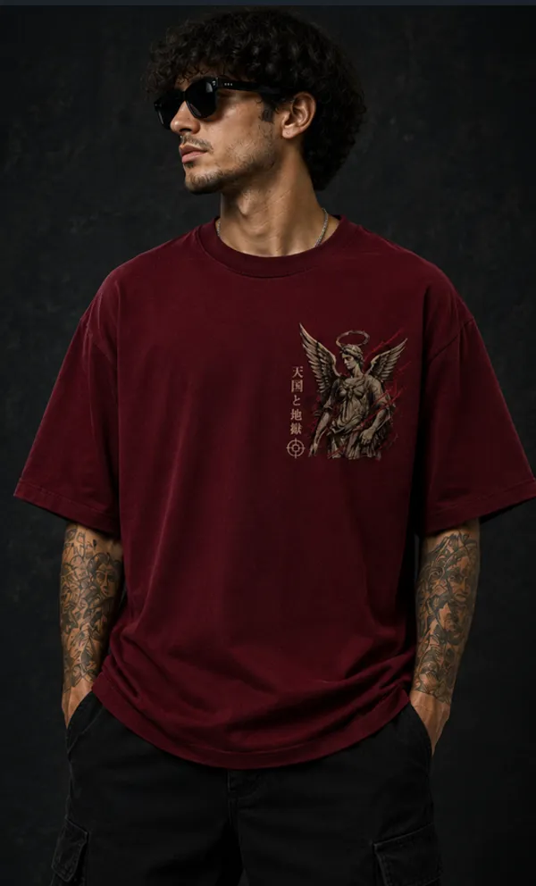 Heaven_Hell_Graphic_Tee_-_Wine_Maroon_Embroidered_Oversized_Drop_Shoulder_for_Unisex