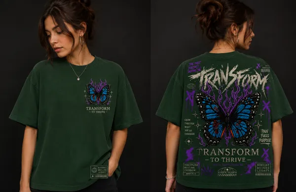 Transform_To_Thrive_Graphic_Tee_-_Forest_Green_Embroidered_Oversized_Drop_-_Shoulder_For_Unisex