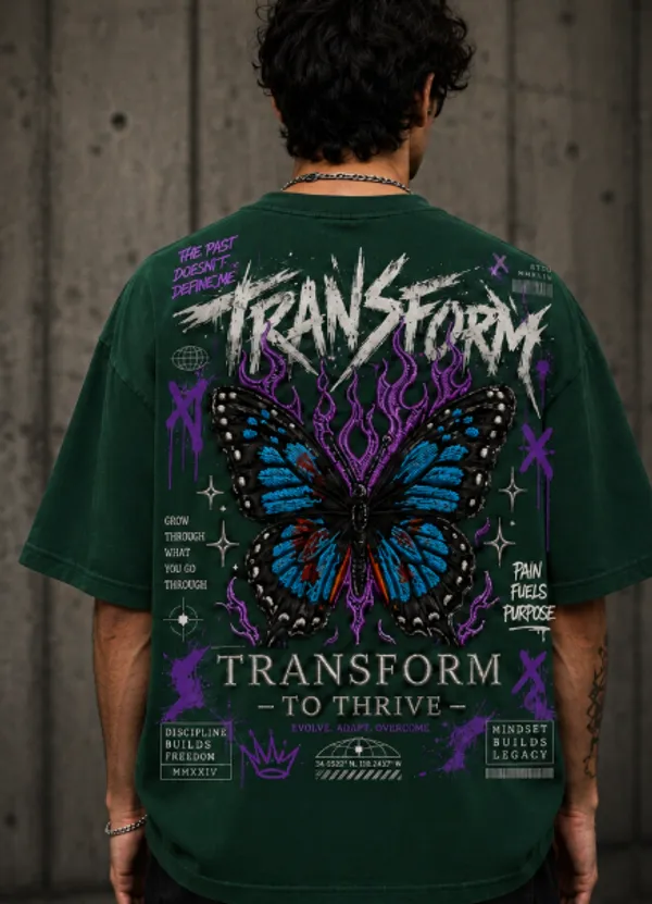 Transform_To_Thrive_Graphic_Tee_-_Forest_Green_Embroidered_Oversized_Drop_-_Shoulder_For_Unisex