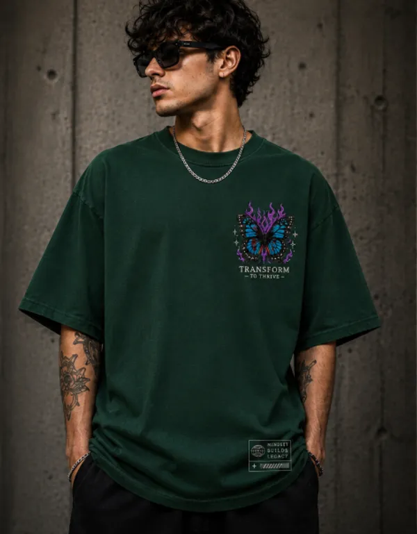 Transform_To_Thrive_Graphic_Tee_-_Forest_Green_Embroidered_Oversized_Drop_-_Shoulder_For_Unisex