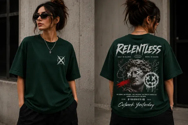 Relentless_Graphic_Tee_-_Forest_Green_Embroidered_Oversized_Drop_Shoulder_for_Unisex
