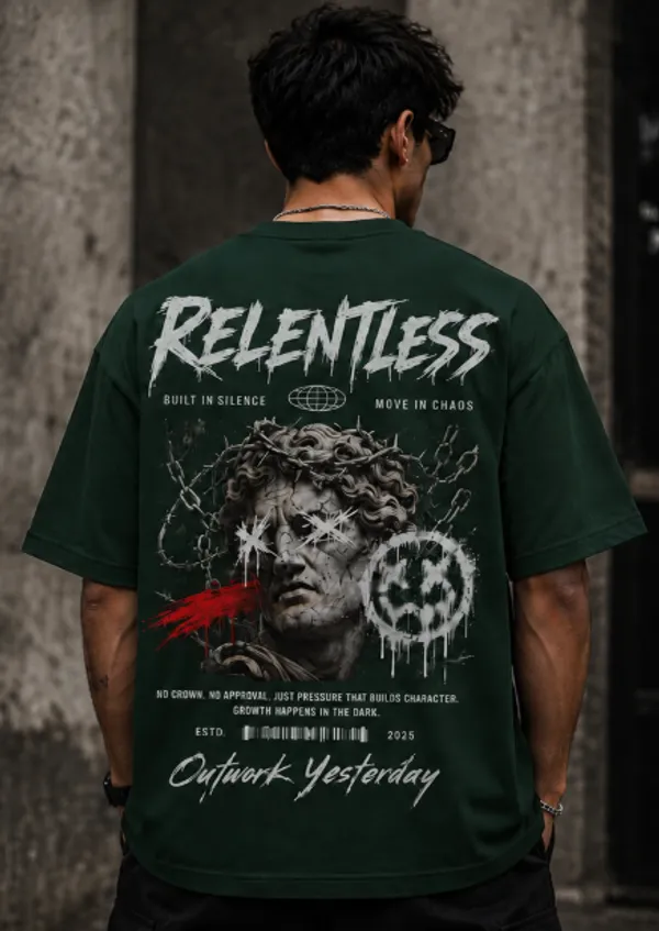 Relentless_Graphic_Tee_-_Forest_Green_Embroidered_Oversized_Drop_Shoulder_for_Unisex