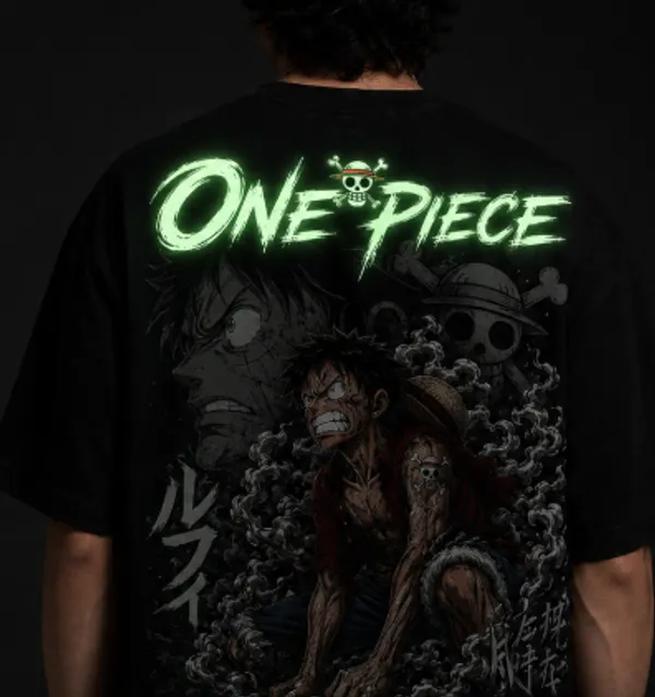 ONE_PIECE_Graphic_Tee_-_Forest_Green_Embroidered_Oversized_Drop_Shoulder_for_Unisex