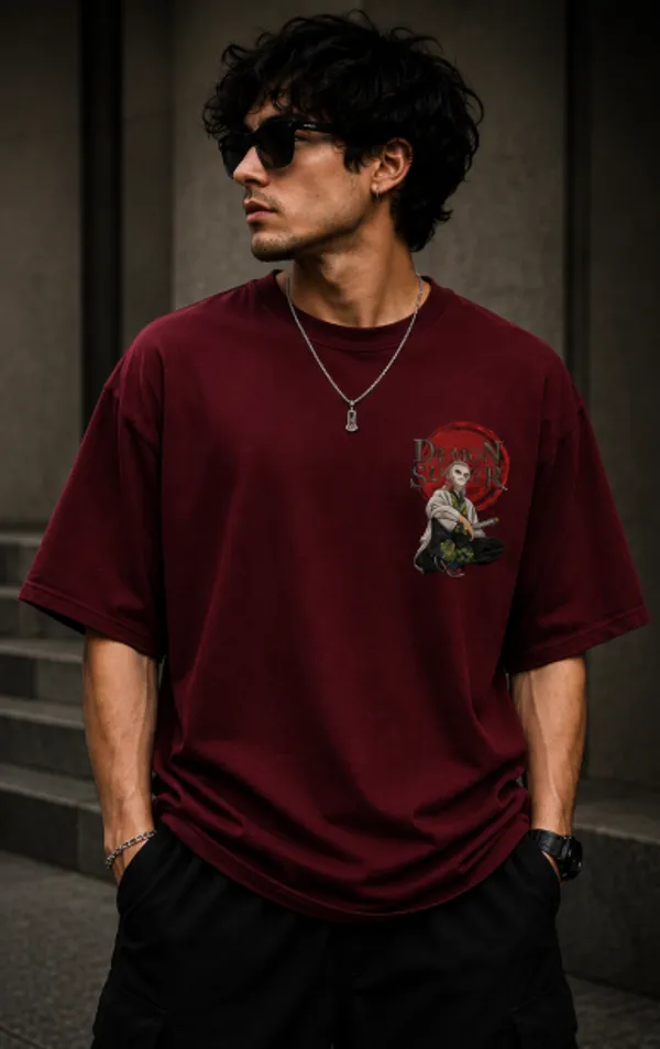 Demon_Slayer_Graphic_Tee_-_Wine_Maroon_Embroidered_Oversized_Drop_Shoulder_for_Unisex