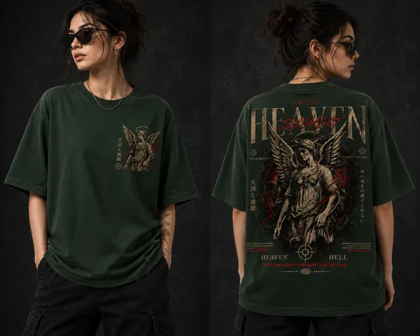 Heaven_Hell_Graphic_Tee_-_Forest_Green_Embroidered_Oversized_Drop_Shoulder_for_Unisex
