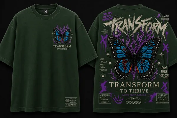 Transform_To_Thrive_Graphic_Tee_-_Forest_Green_Embroidered_Oversized_Drop_-_Shoulder_For_Unisex