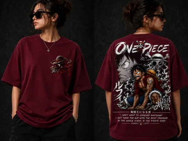 ONE_PIECE_Graphic_Tee_-_Wine_Maroon_Embroidered_Oversized_Drop_Shoulder_for_Unisex