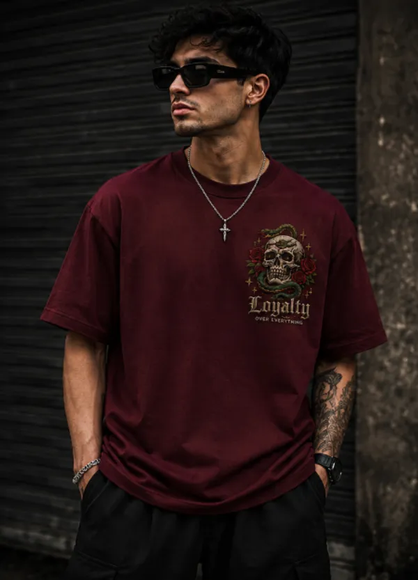 Loyalty_Over_Everything_Graphic_Tee_-_Wine_Maroon_Embroidered_Oversized_Drop_-_Shoulder_For_Unisex