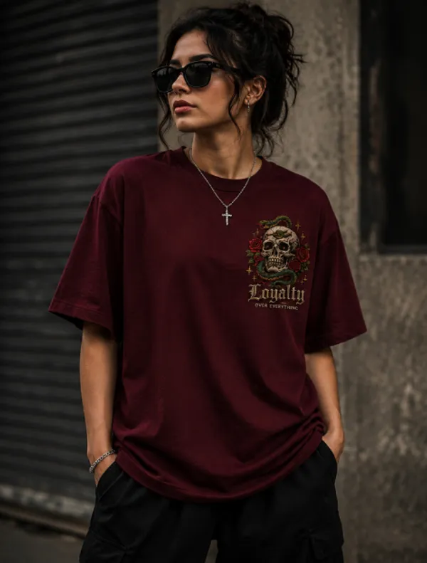 Loyalty_Over_Everything_Graphic_Tee_-_Wine_Maroon_Embroidered_Oversized_Drop_-_Shoulder_For_Unisex