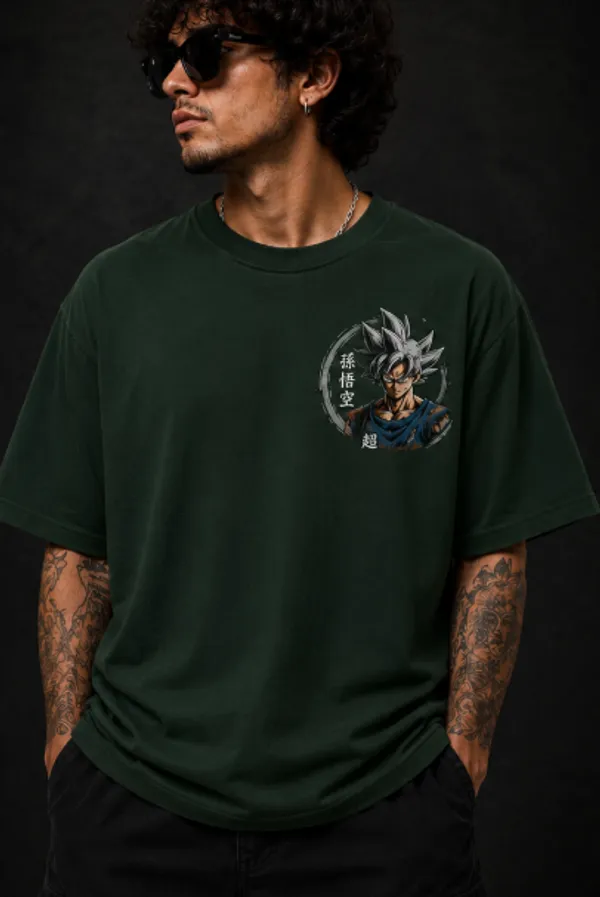 Son_GOKU_Graphic_Tee_-_Forest_Green_Embroidered_Oversized_Drop_Shoulder_for_Unisex