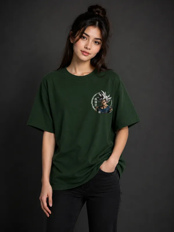 Son_GOKU_Graphic_Tee_-_Forest_Green_Embroidered_Oversized_Drop_Shoulder_for_Unisex