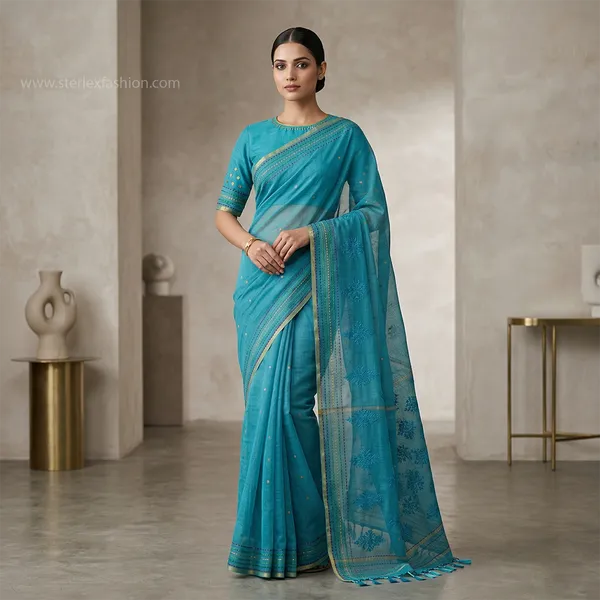 Pure_Aura_Cotton_Saree_Peacock_Green