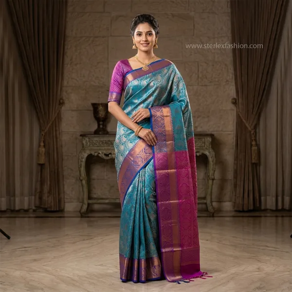 Turquoise_Blue_Magenta_Woven_Banarasi_Saree