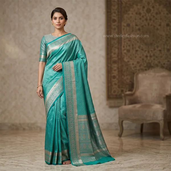 Aqua_Green_Silver_Zari_Kanjivaram_Silk_Saree