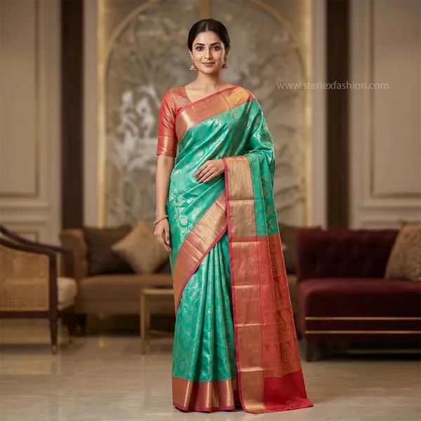Sea_Green_Pink_Banarasi_Silk_Saree