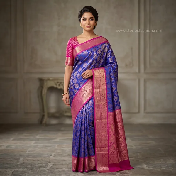 Royal_Blue_Magenta_Banarasi_Silk_Saree