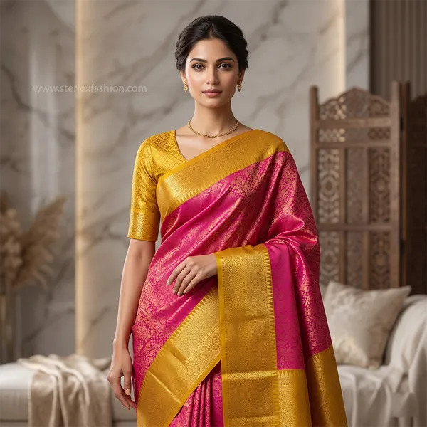 Rani_Pink_Kanjivaram_Silk_Saree_With_Rich_Gold_Zari_Border