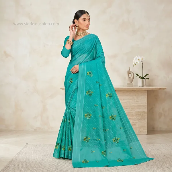 Noor_Vastra_Aqua_Blossom_Saree