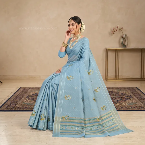 Noor_Vastra_Misty_Gray_Blossom_Saree