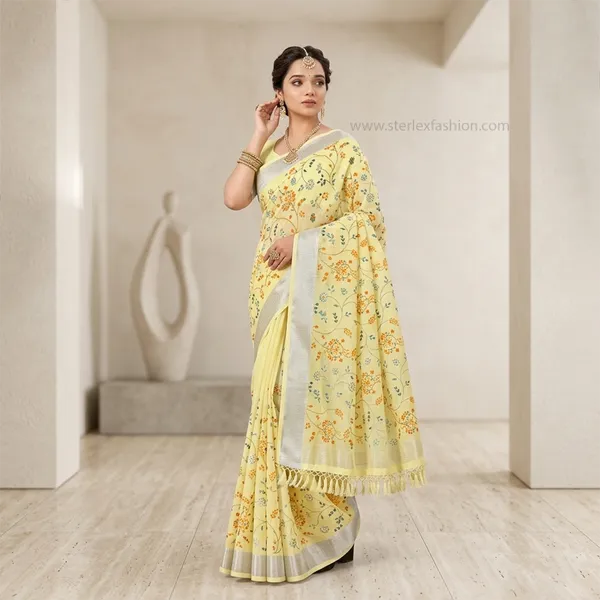 Sunlit_Flora_Silver_Border_Linen_Saree